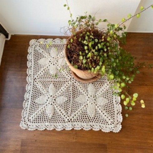 코튼 사각 손 뜨개 레이스 매트 테이블보 크로쉐 협탁보 러너 덮개 받침 모티브, 화이트