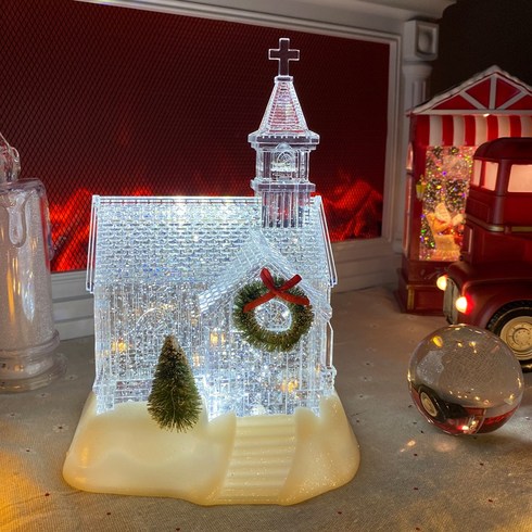 유키니 크리스탈 오르골 교회 스노우볼 크리스마스 선물 워터볼, 크리스탈 철치, 크리스탈 철치, 선물포장추가