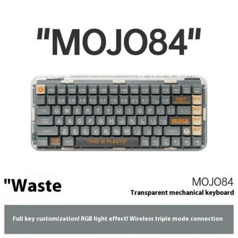 독거미정발 - Melgeek Mojo84 황무지 맞춤형 투명 기계식 키보드 트라이 모드 무선 블루투스 다이내믹 RGB 핫 스왑 개스킷 게임, 1) Mojo84 Wasteland  Kailh Cus, 1) Mojo84 Wasteland  Kailh Cus