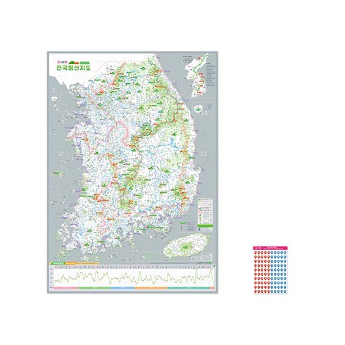 전국600산등산지도 - 나우맵 2024 최신 대형 국내명산지도 전국 100대 명산 등산 트래킹 핀스티커 증정 59.4cmX84.1cm