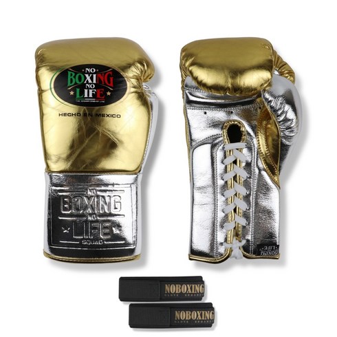 NoBoxingNoLife 소가죽 복싱 글러브 킥복싱 무에타이 격투기 권투 장갑, 골드+실버