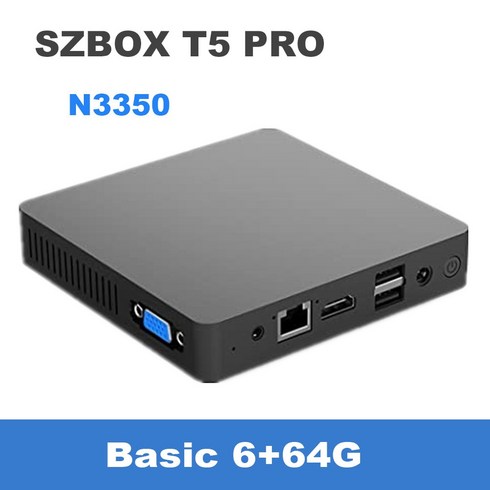 SZBOX 팬리스 디자인 미니 소형 소형 PC 오피스 SATA SSD 데스크탑 컴퓨터 T5 프로 N3350 윈도우 10 2.4G, 01 6G 64G NO Bracket_01 미국