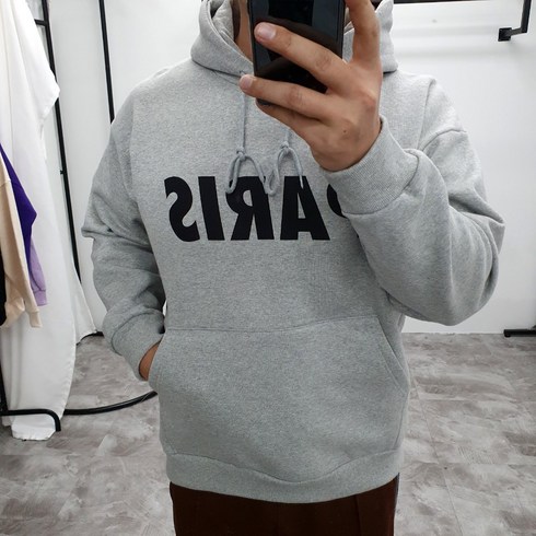 제이 남여공용 파리 프린팅 기모 후드티
