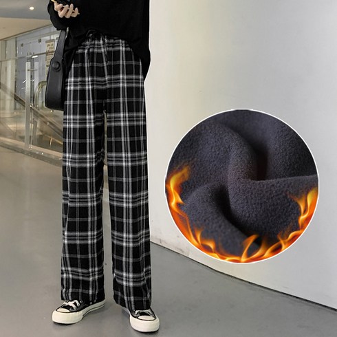 2023년 가성비 최고 여성바지 - ANYOU 여성 캐주얼 체크 팬츠 슬랙스 밴딩 바지 여자 와이드팬츠