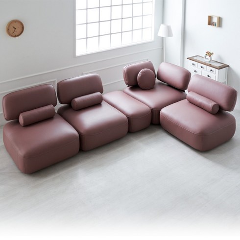 [디바체][디바체]제노바 모듈 풀코너 쇼파, 이태리천연면피가죽 플럼핑크