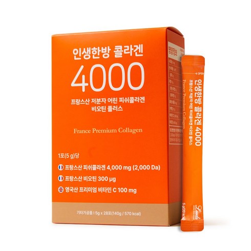 고함량콜라겐 - 인생한방 콜라겐 4000 프랑스산 저분자 어린 피쉬콜라겐 비오틴 플러스, 140g, 1개