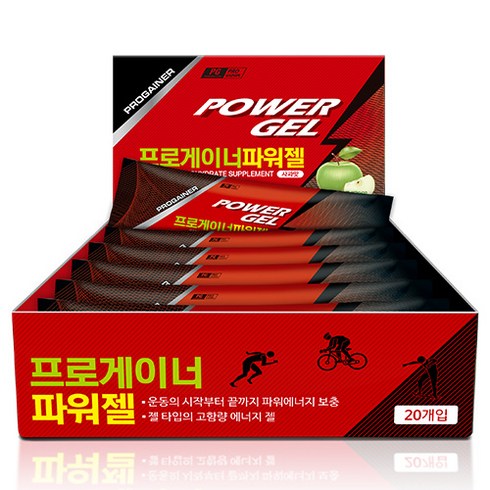 프로게이너 파워젤 사과맛 1박스 20개 자전거 마라톤 등산 라이딩 철인3종 에너지젤/스포츠젤, 40g, 20개입