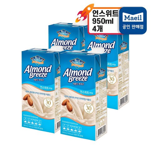 블루다이아몬드 아몬드 브리즈 언스위트, 950ml, 4개