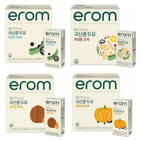 이롬 황성주 국산콩 검은콩 두유 4종 (고칼슘 검은콩/17곡/호두와 아몬드/단호박), 64개, 190ml