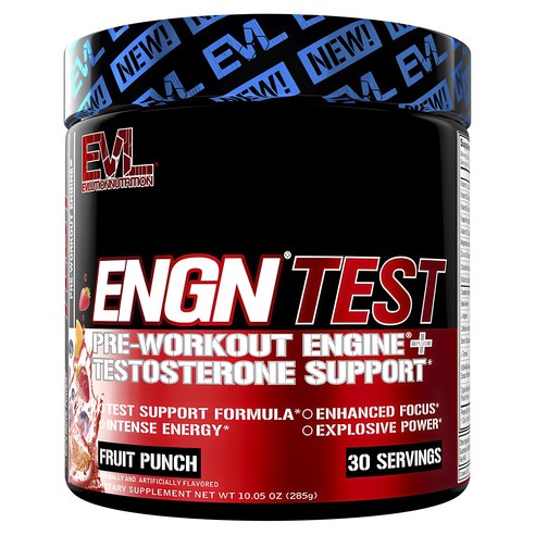 EVLUTIONNUTRITION ENGN 테스트 프리-워크아웃 엔진 + 테스토스테론 서포트 프루트 펀치 맛, 1개, 285g