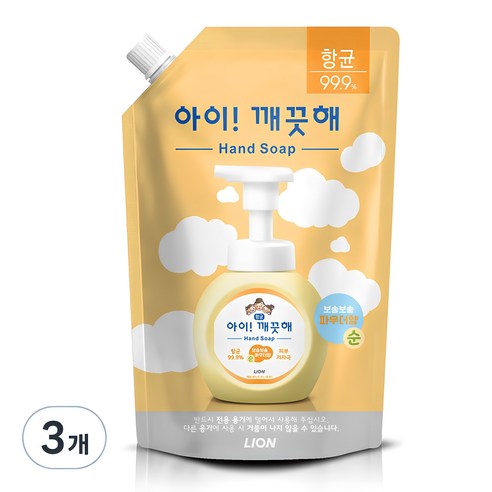아이깨끗해 순 핸드워시 파우더향 리필용, 600ml, 3개