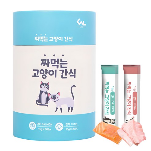 마마쇼 짜먹는 고양이 간식 파우치, 연어 30p + 참치 30p, 15g, 1세트