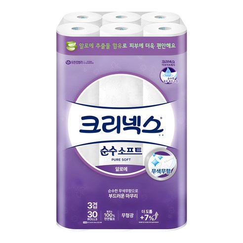 크리넥스 순수소프트 롤화장지 3겹, 27m, 30개입, 1개