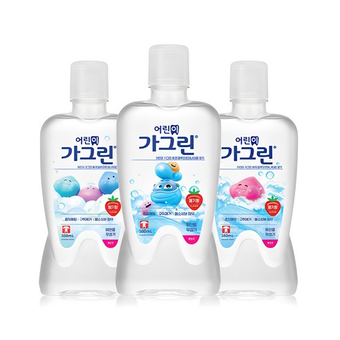 가그린 어린이용 구강세정제 딸기향 이미지 랜덤 발송, 380ml, 3개