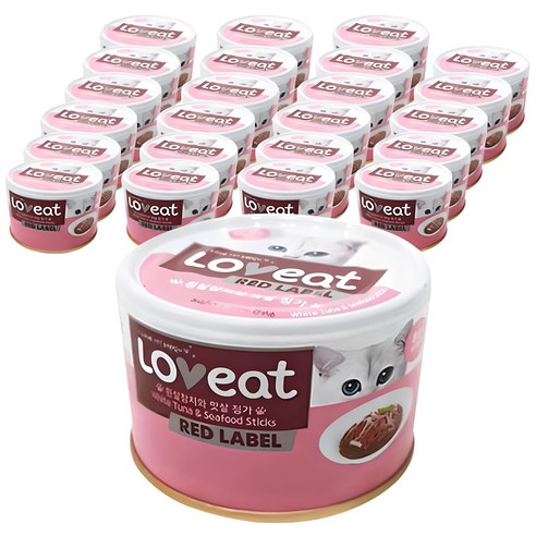 LOVeat 레드라벨 고양이 간식캔, 흰살참치 + 훈제연어 혼합맛, 160g, 24개