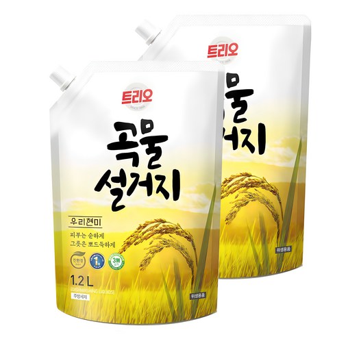 트리오 곡물설거지 우리현미 주방세제, 1.2L, 2개