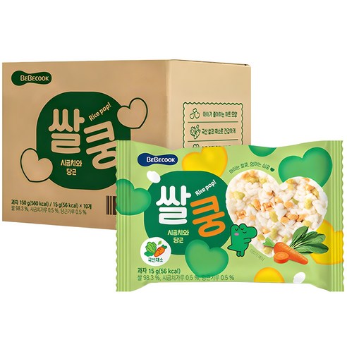 베베쿡 쌀쿵 쌀과자, 시금치, 당근 혼합맛, 15g, 10개