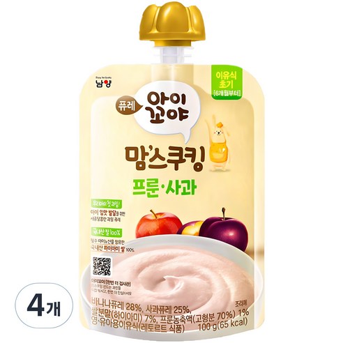 아이꼬야 유아용 맘스쿠킹 이유식 6개월부터, 프룬사과, 100g, 4개