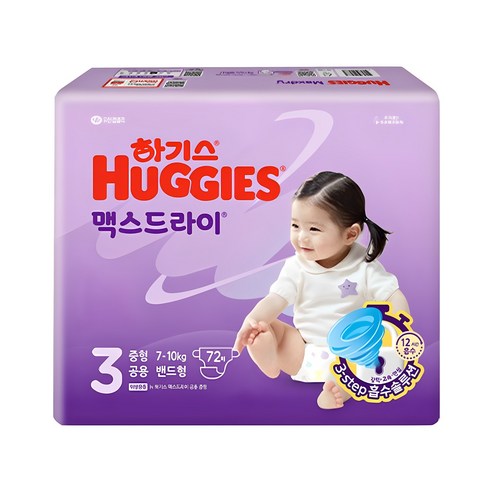 하기스 2024 맥스드라이 밴드형 기저귀 남여공용 중형 7~10kg, 3단계, 144매