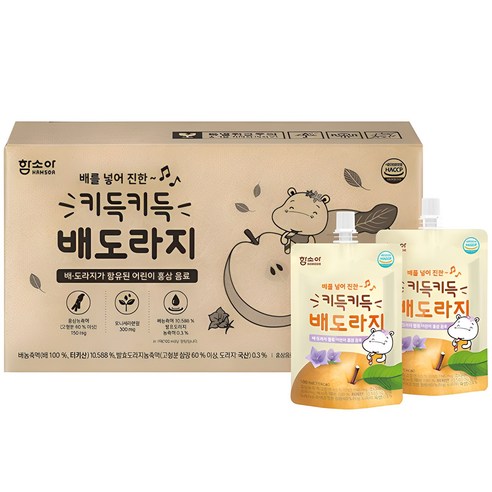 함소아 키득키득 배도라지 주스 100ml, 홍삼+배+도라지 혼합맛, 20개