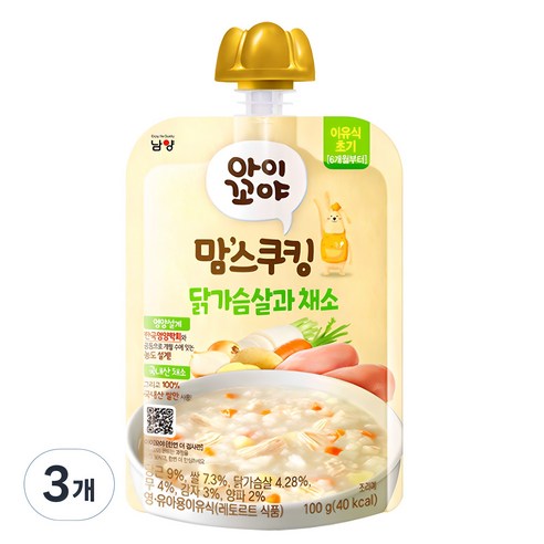 아이꼬야 유아용 맘스쿠킹 레토르트 이유식, 혼합맛(닭가슴살/채소), 100g, 3개