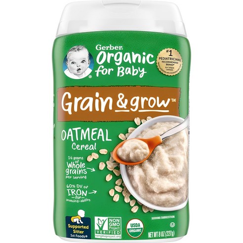 거버이유식 추천 상품거버 싱글 그레인 시리얼 분말 어린이 미음 227g, 오트밀(Oatmea..., 227g, 1개 제품 사진