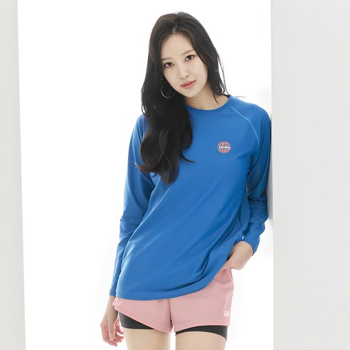데이닉 여성용 에센셜 오버핏 긴팔 래쉬가드 상하의 세트