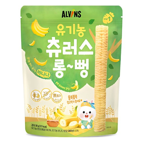 엘빈즈 유아용 츄러스 롱뻥 STEP1, 바나나맛, 1개