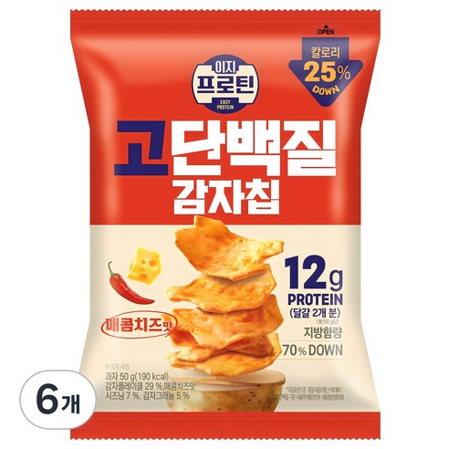 롯데웰푸드 이지프로틴 고단백질 감자칩 매콤치즈맛, 50g, 6개