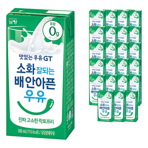 맛있는우유GT 소화 잘되는 배안아픈 우유 진짜 고소한 락토프리, 180ml, 24개