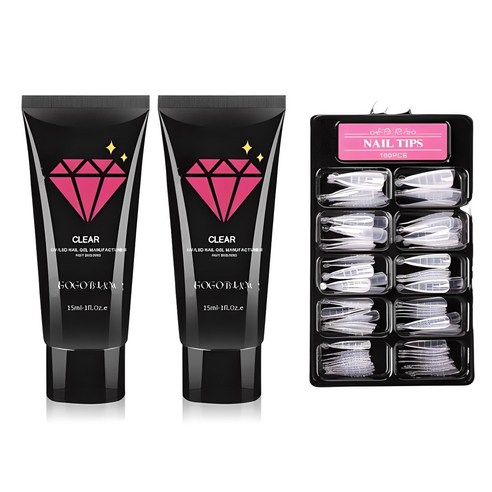 고고블랑 네일연장 폴리젤 30ml 세트, 폴리젤 클리어핑크 + 화이트 + 연장팁 스틸레토 100p + 구성품 3종, 1세트