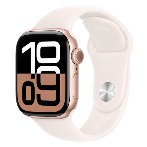 Apple 애플워치 10 GPS, 42mm, 로즈 골드 / 라이트 블러시 스포츠 밴드, S/M 스마트워치/밴드