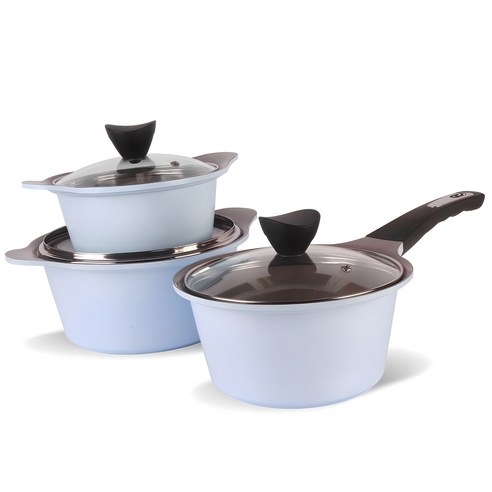 키친웰 벨로스 세라믹 코팅 냄비 3종 세트, 베이지, 양수냄비 16cm + 20cm + 편수냄비 18cm, 1세트