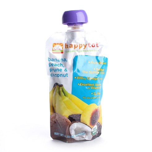 해피토트 슈퍼푸드 어린이 스무디 120g, 바나나, 복숭아, 말린 자두 & 코코넛(Banana, Peach, Prune & Coconut), 1개