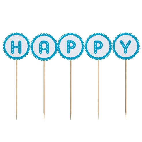 와니데코 미니파티픽 HAPPY, 화이트+스카이블루, 1개