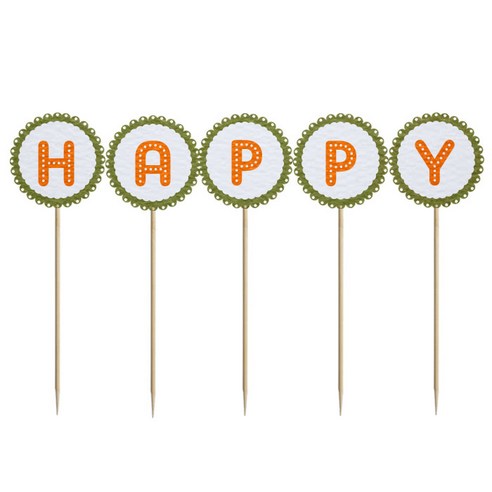 와니데코 미니파티픽 HAPPY, 화이트+올리브그린+오렌지, 1개