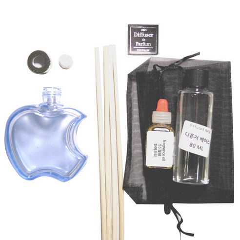 디퓨저KIT-애플6mm우드 블루-꽃향, 110ml, 화이트티