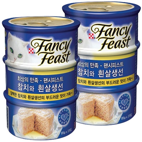 팬시피스트 참치와 흰살생선 고양이 주식캔, 85g, 6개