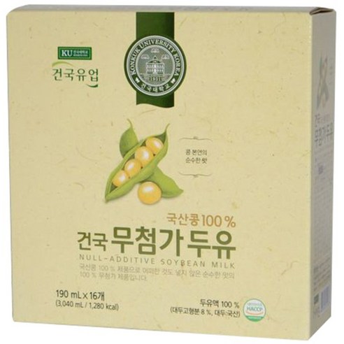 건국유업 국산콩 무첨가 두유, 190ml, 16개