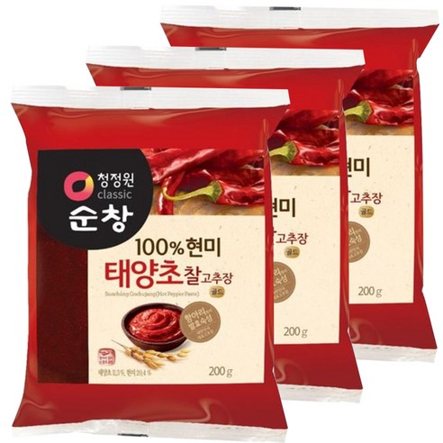 청정원순창 100% 현미 태양초 찰고추장, 200g, 3개