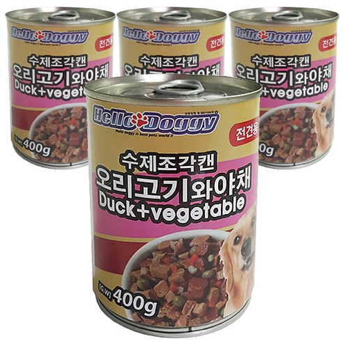 헬로도기 수제조각 주식 캔 400g, 오리고기와 야채, 4개입