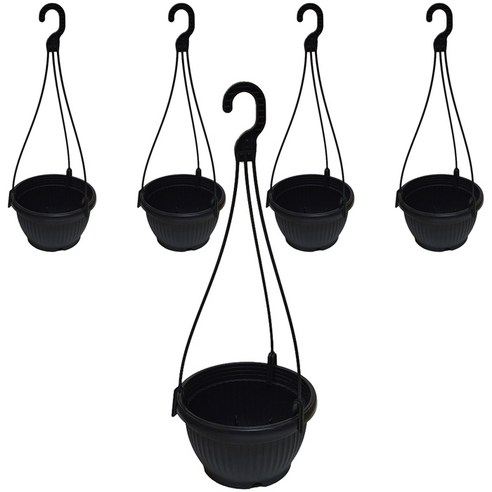 은성 원분재 화분 5p + 화분 걸이 5p, 블랙