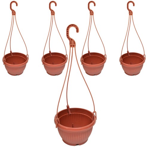 은성 원분재 화분 5p + 화분 걸이 5p, 레드 브라운
