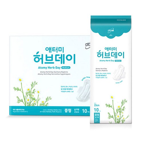 애터미 허브데이 중형 날개형 생리대, 10개입, 4팩