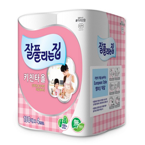 잘풀리는집 천연펄프 키친타올 150매, 4롤, 1개
