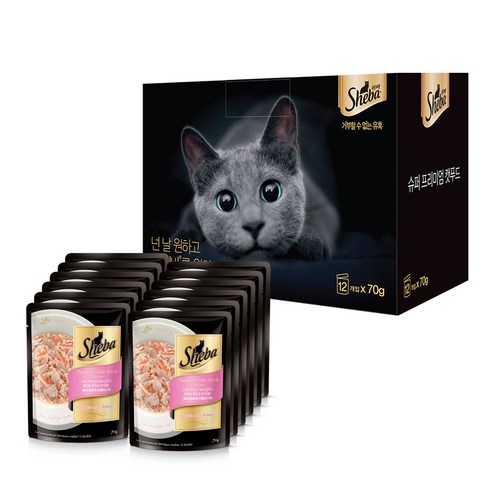 쉬바 고양이 주식 파우치 참치와 게살, 70g, 12팩