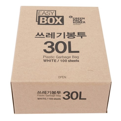 그린팩코리아 이지박스 쓰레기봉투 백색, 30L, 100개입
