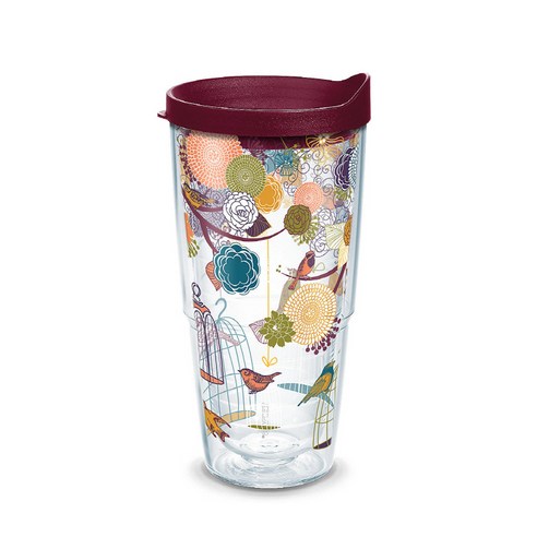 Tervis 이중벽 텀블러 트래블 리드 포함 텀블러/콜드컵, Bird Cage Floral, 710ml