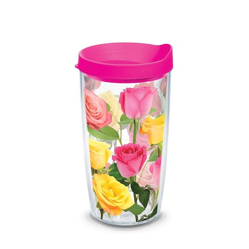 Tervis 이중벽 텀블러 트래블 리드 포함 텀블러/콜드컵, Coming Up Roses, 473ml