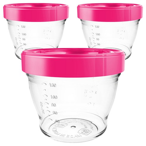 베베락 트라이탄 이유식 밀폐용기 130ml, 핑크, 3개
